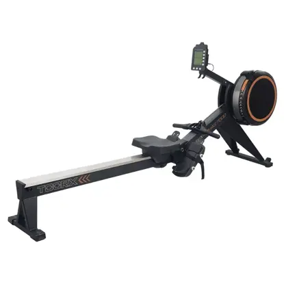 Sort Toorx RWX Airmag 7000 romaskin med stort rundt luftsvinghjul med oransje kant og høy skjermarm