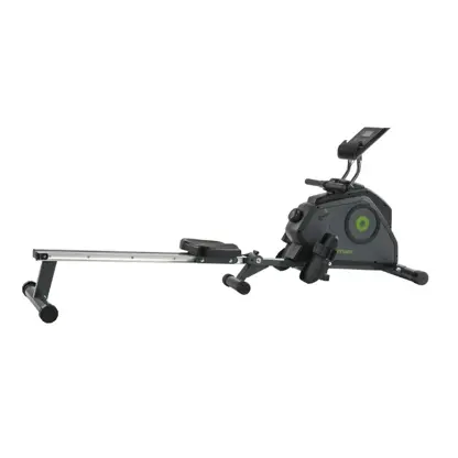 Grå Tunturi Cardio Fit R30 romaskin med grønne detaljer, dreieknapp, skjerm og aluminiumsskinne